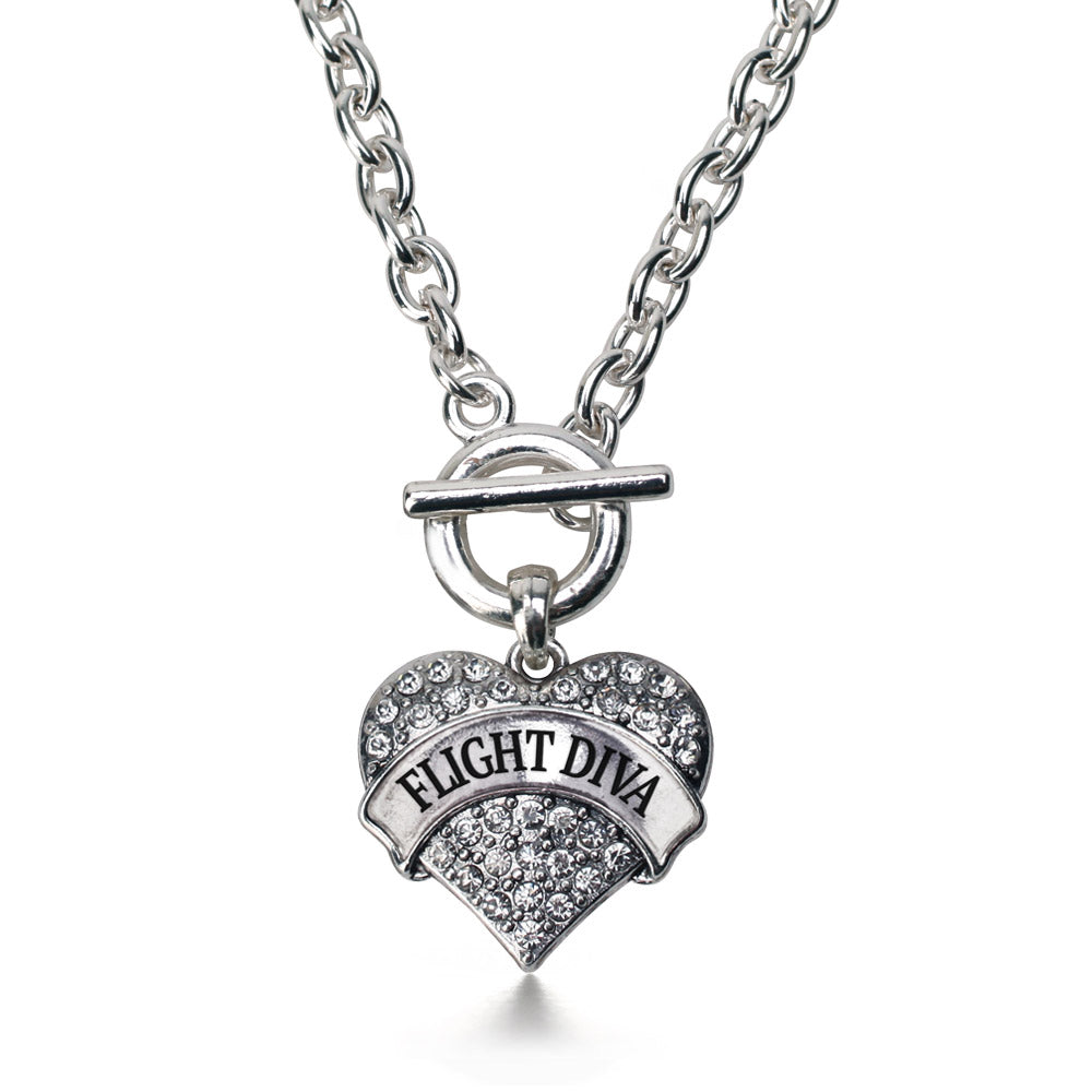 Silver Flight Diva Pave Heart Charm Toggle Necklace