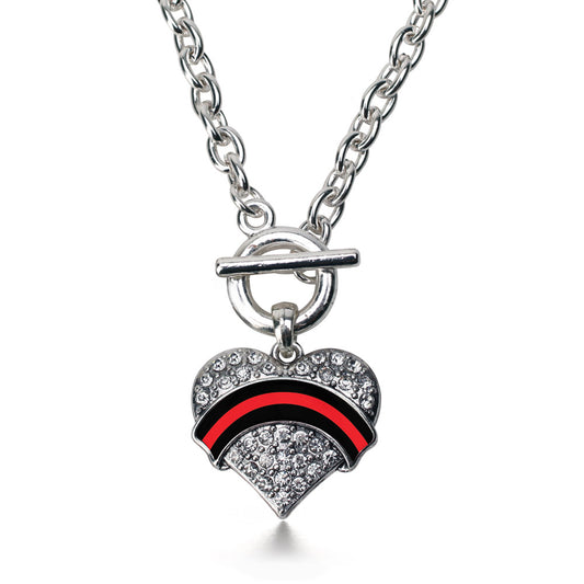 Silver Fire Department Support Pave Heart Charm Toggle Necklace