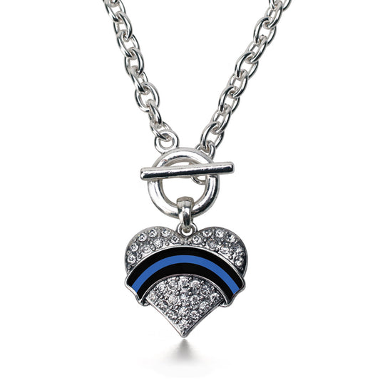 Silver Law Enforcement Support Pave Heart Charm Toggle Necklace