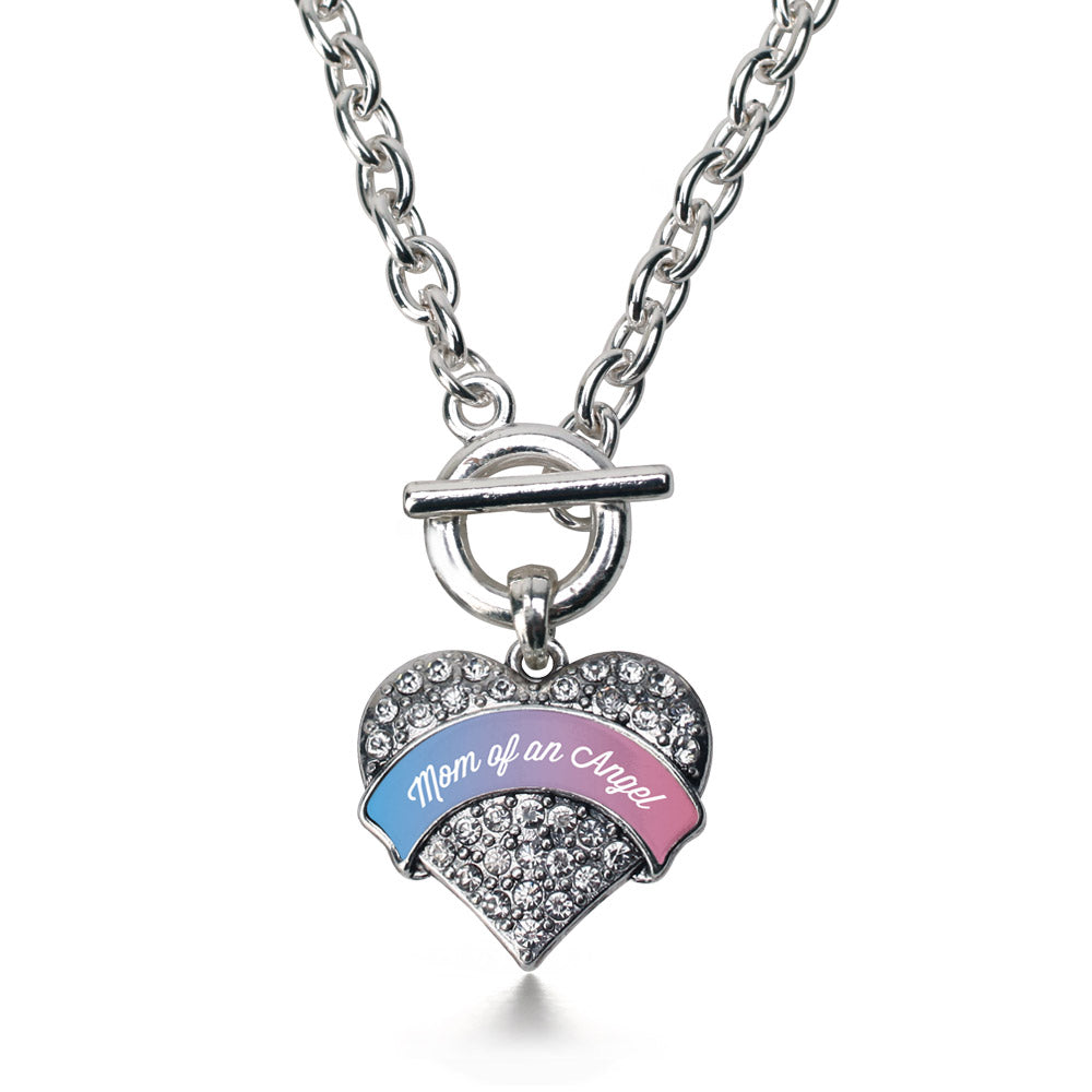 Silver Mom of an Angel Pave Heart Charm Toggle Necklace