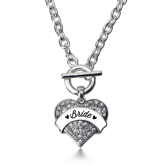 Silver Black and White Bride Pave Heart Charm Toggle Necklace