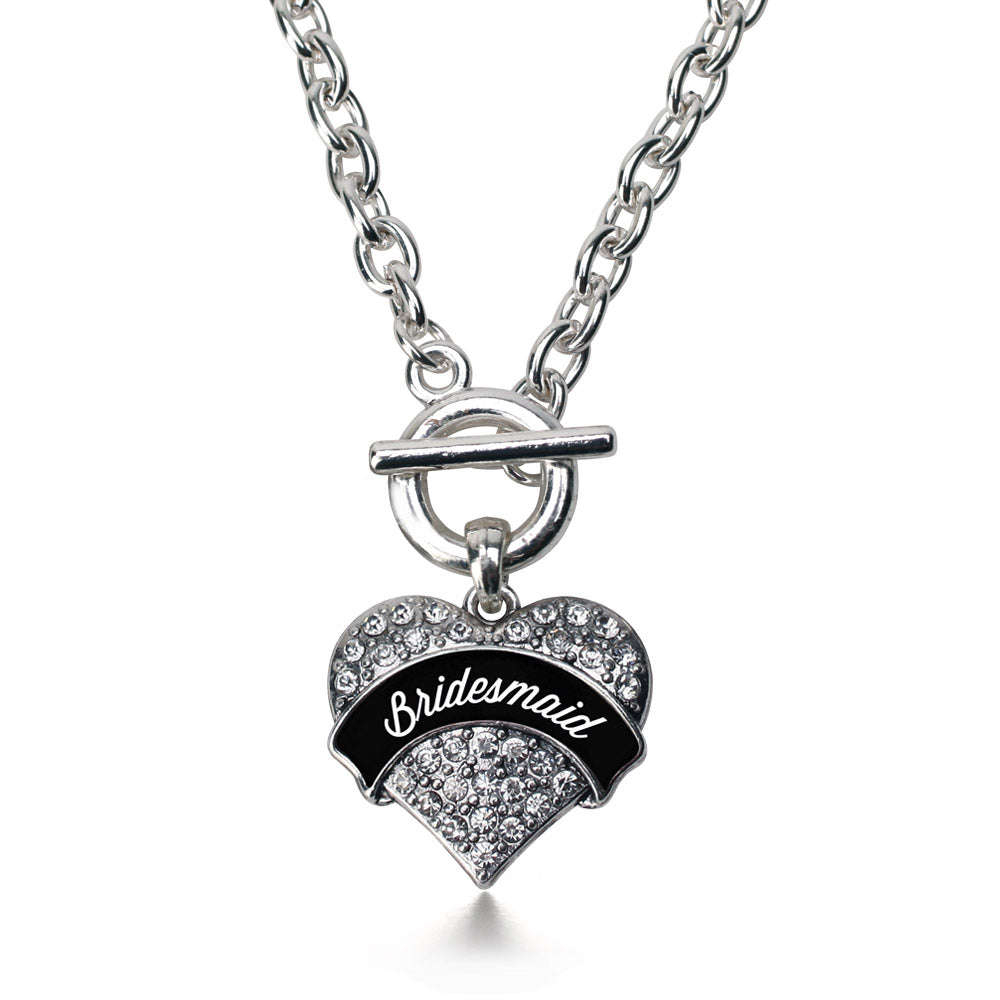 Silver Black and White Bridesmaid Pave Heart Charm Toggle Necklace