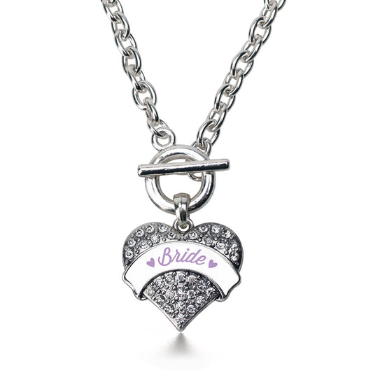 Silver Lavender Bride Pave Heart Charm Toggle Necklace