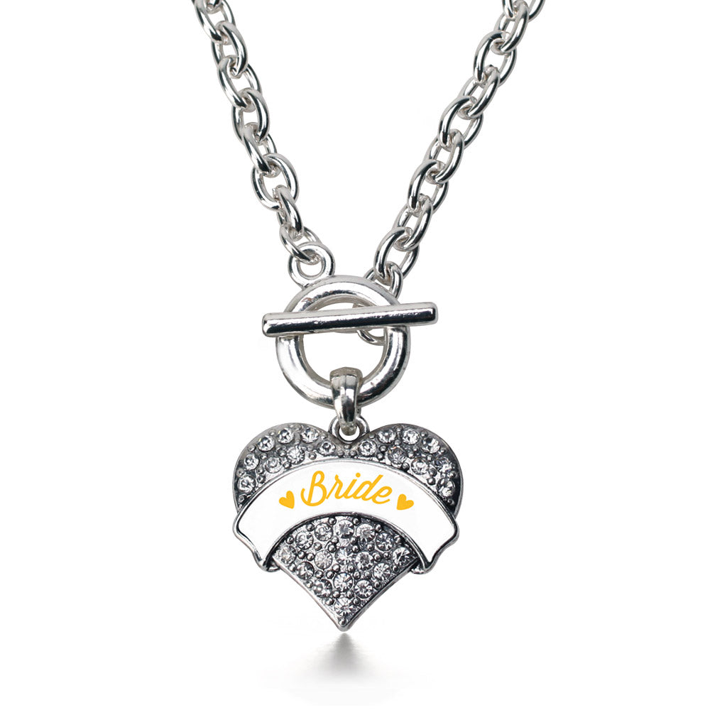 Silver Marigold Bride Pave Heart Charm Toggle Necklace