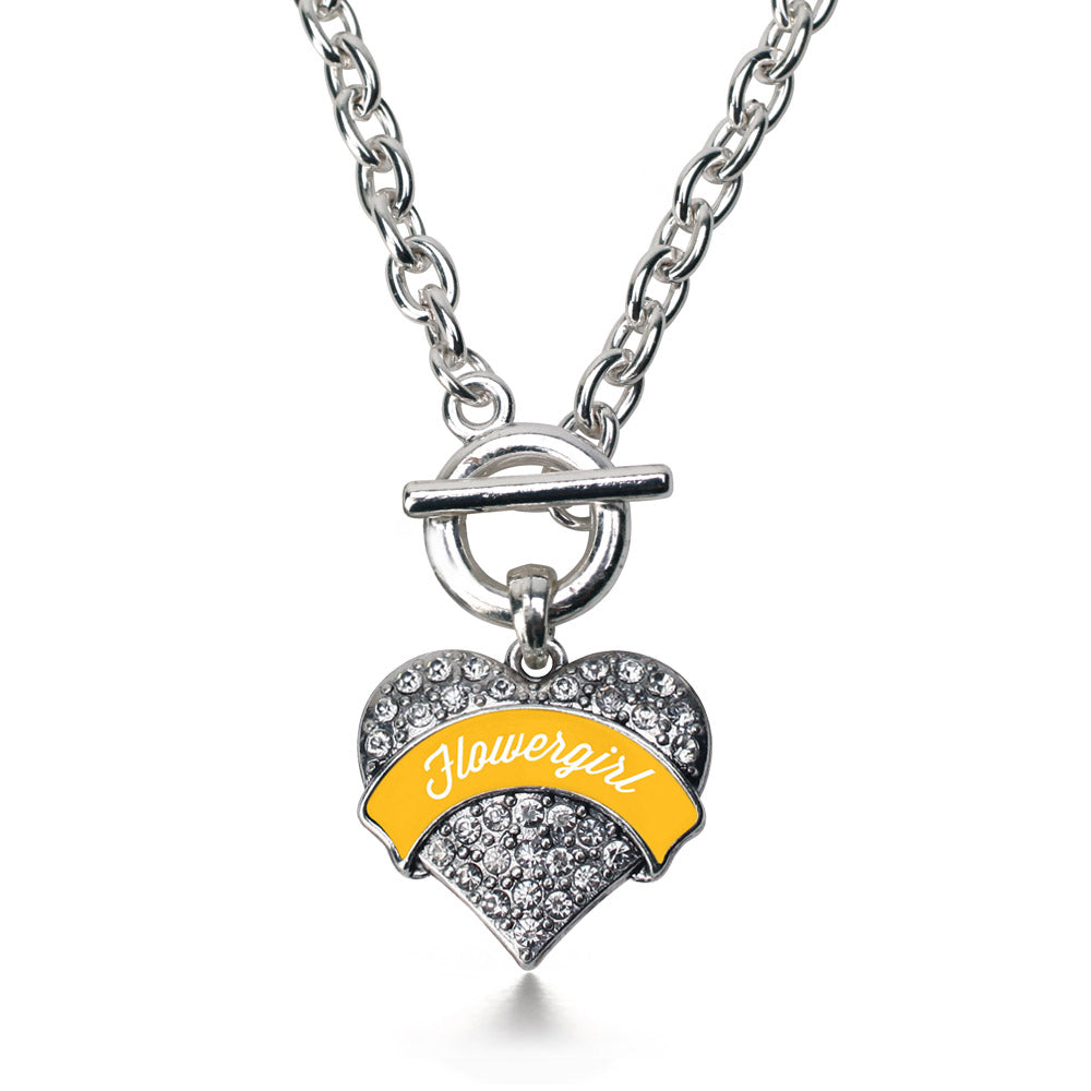 Silver Marigold Flower Girl Pave Heart Charm Toggle Necklace