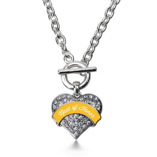 Silver Marigold Maid of Honor Pave Heart Charm Toggle Necklace