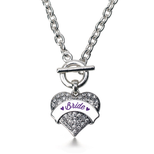 Silver Purple Bride Pave Heart Charm Toggle Necklace
