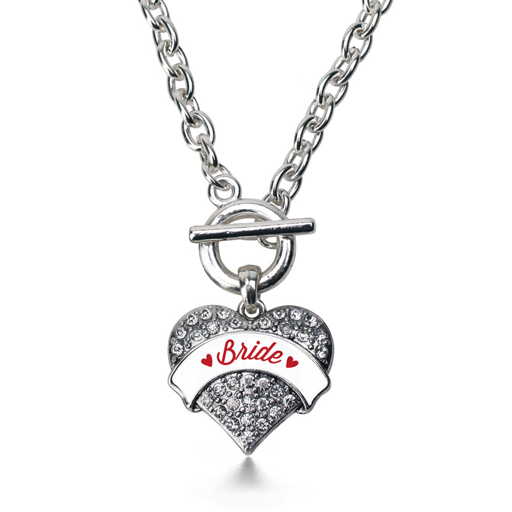 Silver Red Bride Pave Heart Charm Toggle Necklace