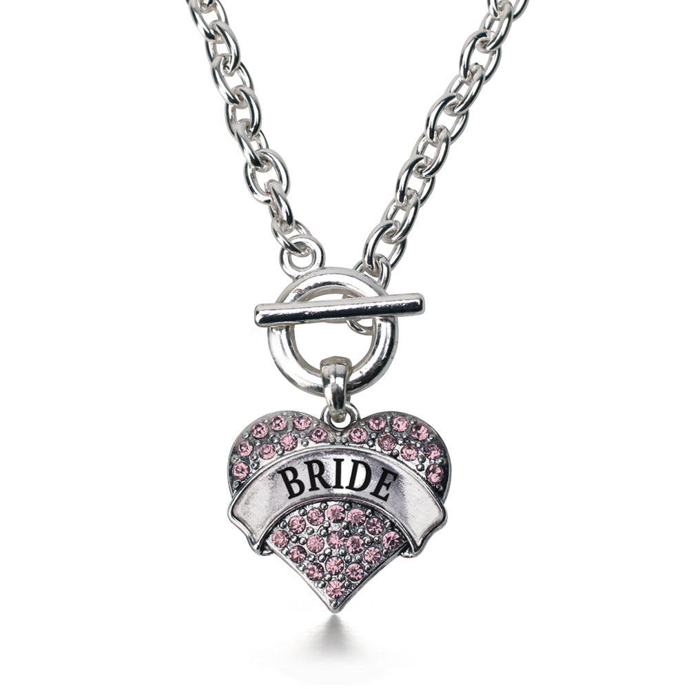 Silver Pink Bride Pink Pave Heart Charm Toggle Necklace