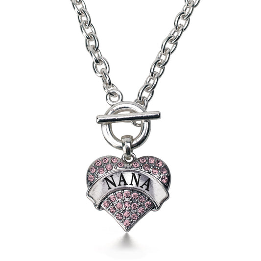 Silver Pink Nana Pink Pave Heart Charm Toggle Necklace