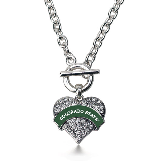 Silver Colorado State University [NCAA] Pave Heart Charm Toggle Necklace