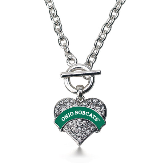 Silver Ohio University Bobcats [NCAA] Pave Heart Charm Toggle Necklace