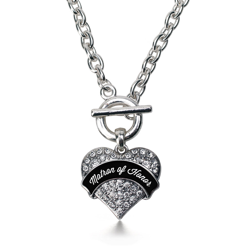 Silver Black and White Matron Pave Heart Charm Toggle Necklace