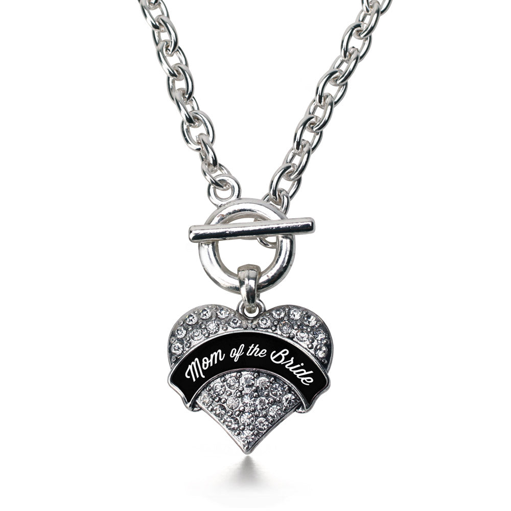 Silver Black and White Mom of the Bride Pave Heart Charm Toggle Necklace