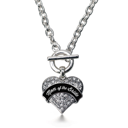 Silver Black and White Mom of the Bride Pave Heart Charm Toggle Necklace