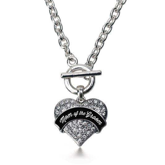 Silver Black and White Mom of the Groom Pave Heart Charm Toggle Necklace