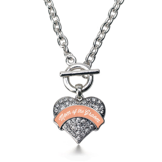 Silver Peach Mom of the Groom Pave Heart Charm Toggle Necklace