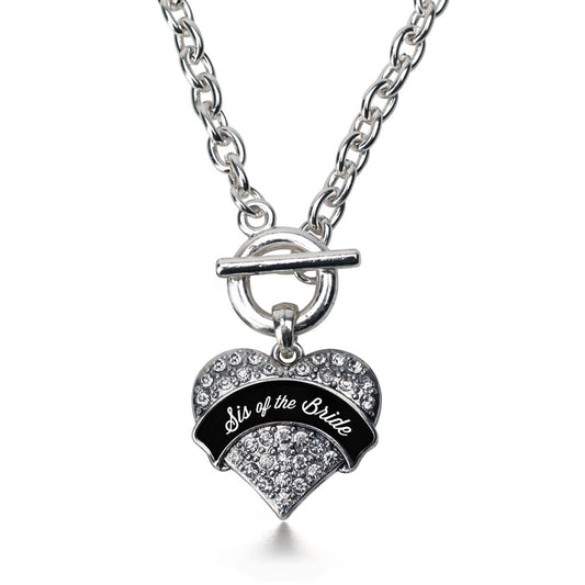 Silver Black and White Sis of the Bride Pave Heart Charm Toggle Necklace