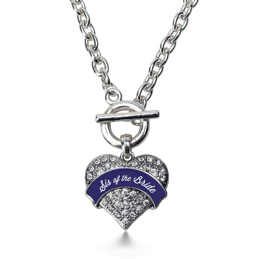Silver Navy Blue Sis of the Bride Pave Heart Charm Toggle Necklace