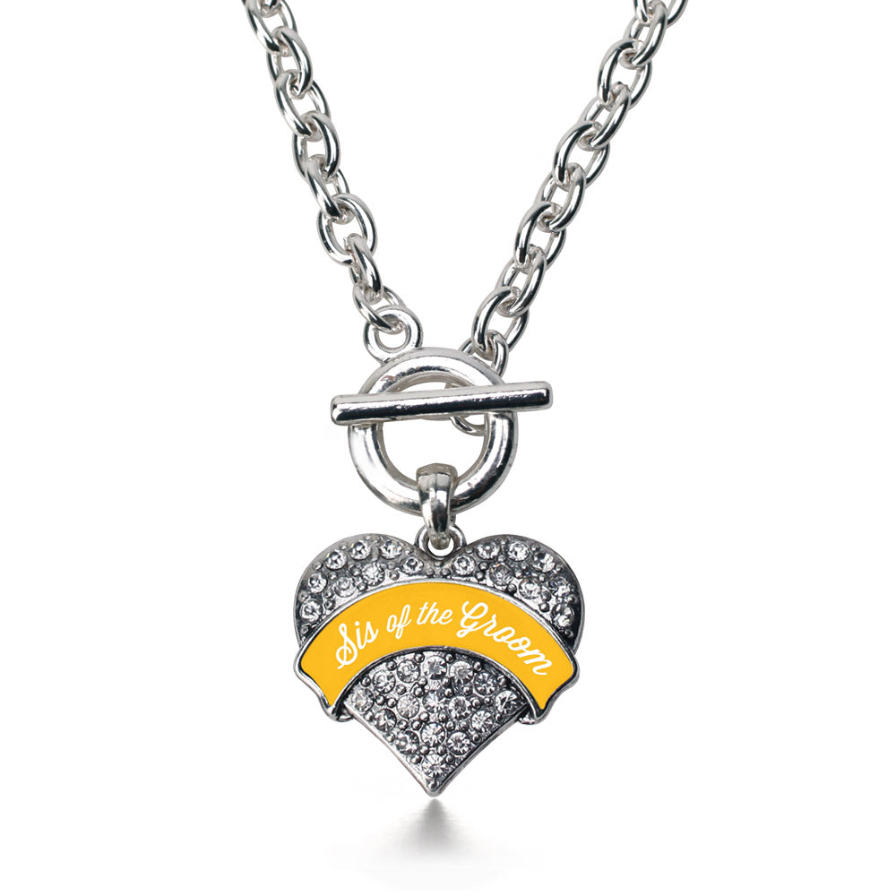 Silver Marigold Sis of the Groom Pave Heart Charm Toggle Necklace