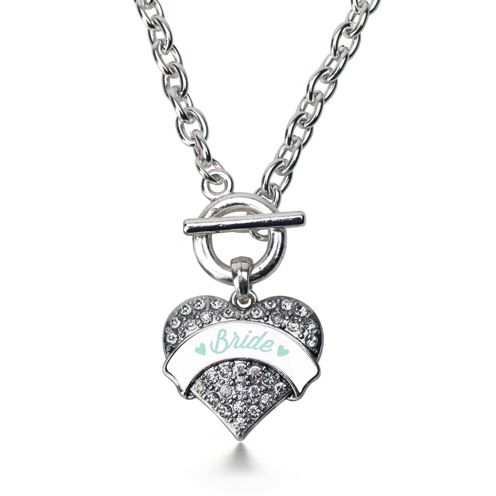 Silver Mint Bride Pave Heart Charm Toggle Necklace