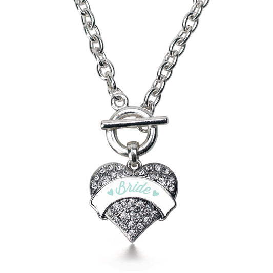 Silver Mint Bride Pave Heart Charm Toggle Necklace