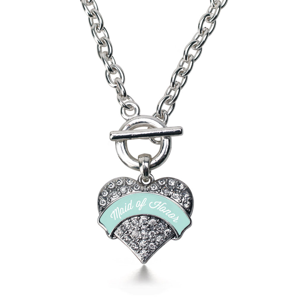 Silver Mint Maid of Honor Pave Heart Charm Toggle Necklace