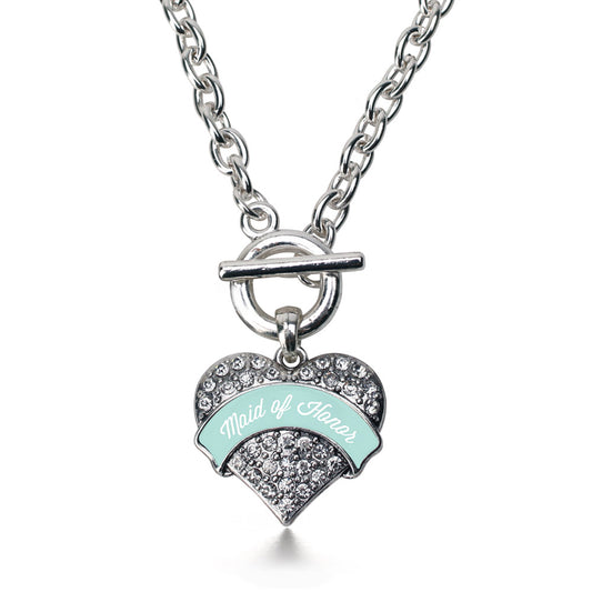 Silver Mint Maid of Honor Pave Heart Charm Toggle Necklace