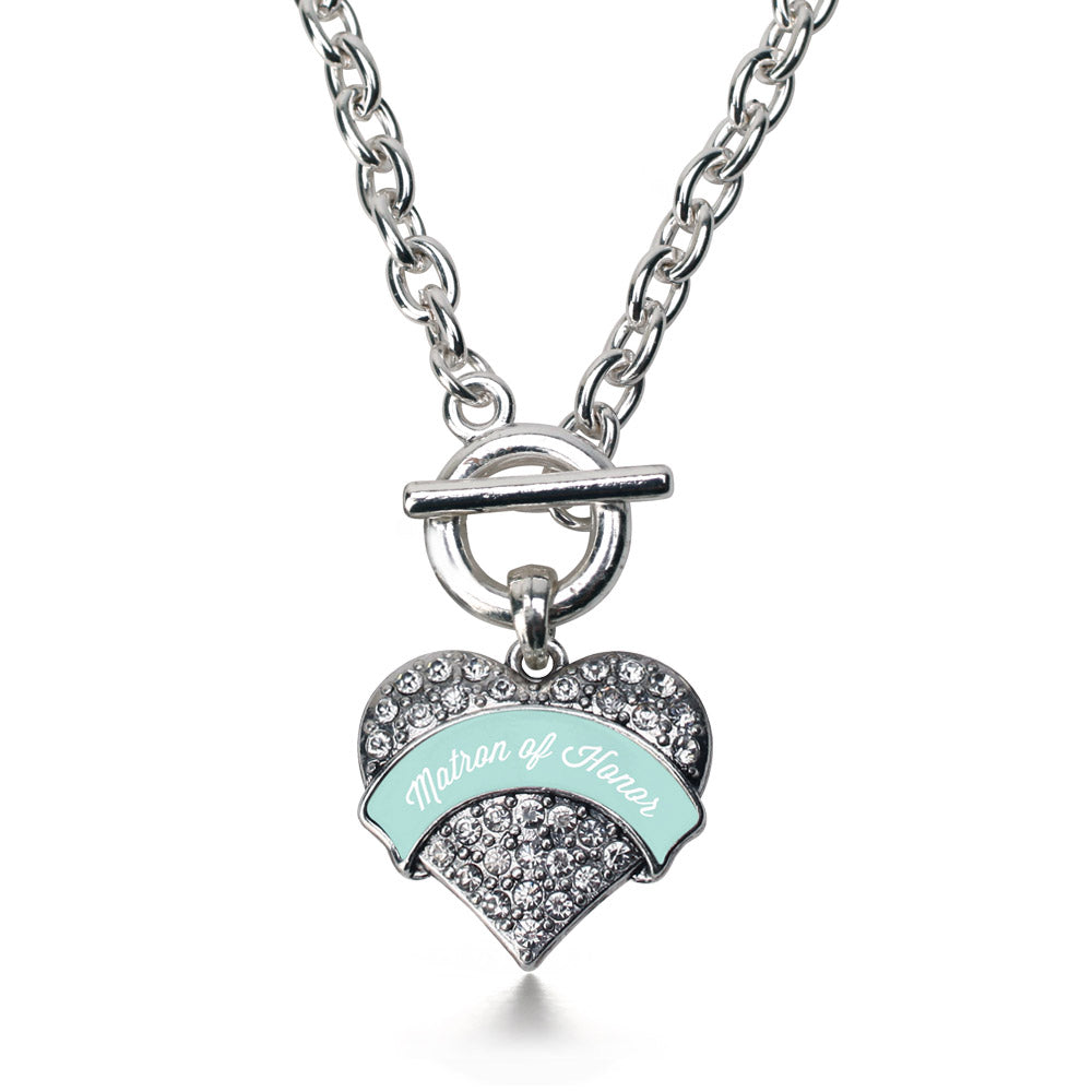 Silver Mint Matron of honor Pave Heart Charm Toggle Necklace