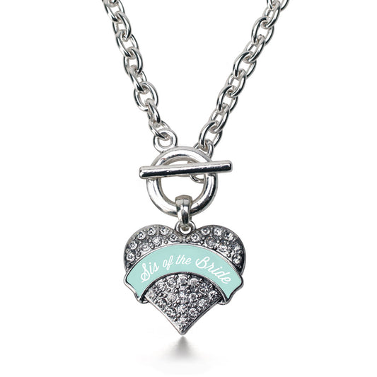 Silver Mint Sis of Bride Pave Heart Charm Toggle Necklace