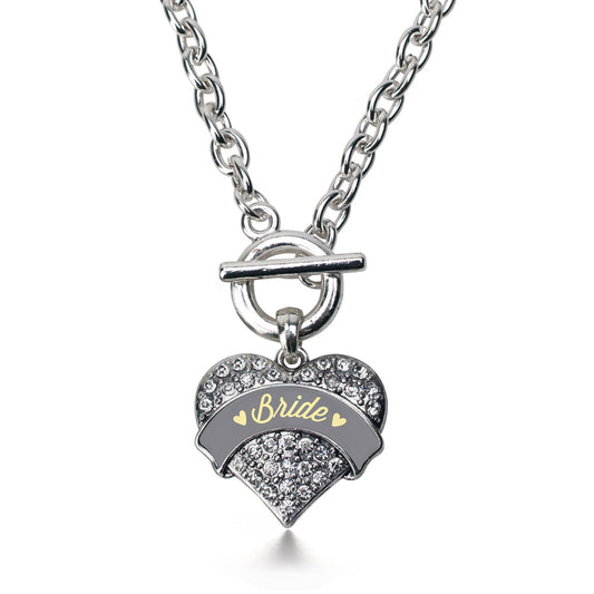 Silver Cream Bride Pave Heart Charm Toggle Necklace
