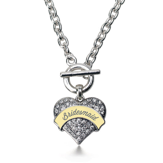 Silver Cream Bridesmaid Pave Heart Charm Toggle Necklace