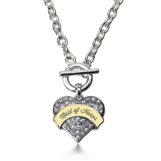 Silver Cream Maid of Honor Pave Heart Charm Toggle Necklace