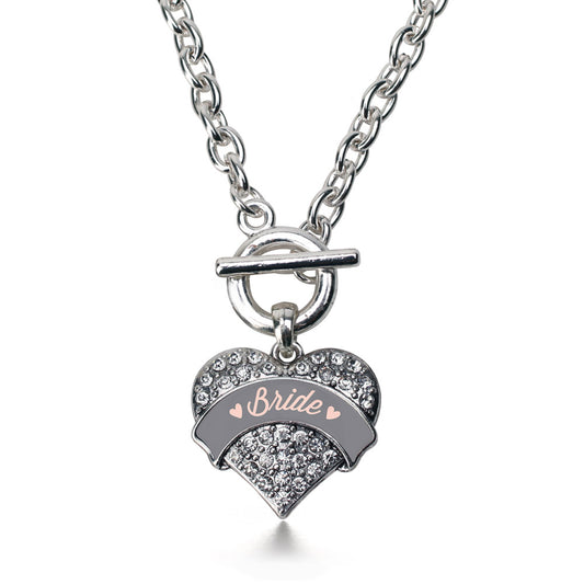 Silver Nude Bride Pave Heart Charm Toggle Necklace
