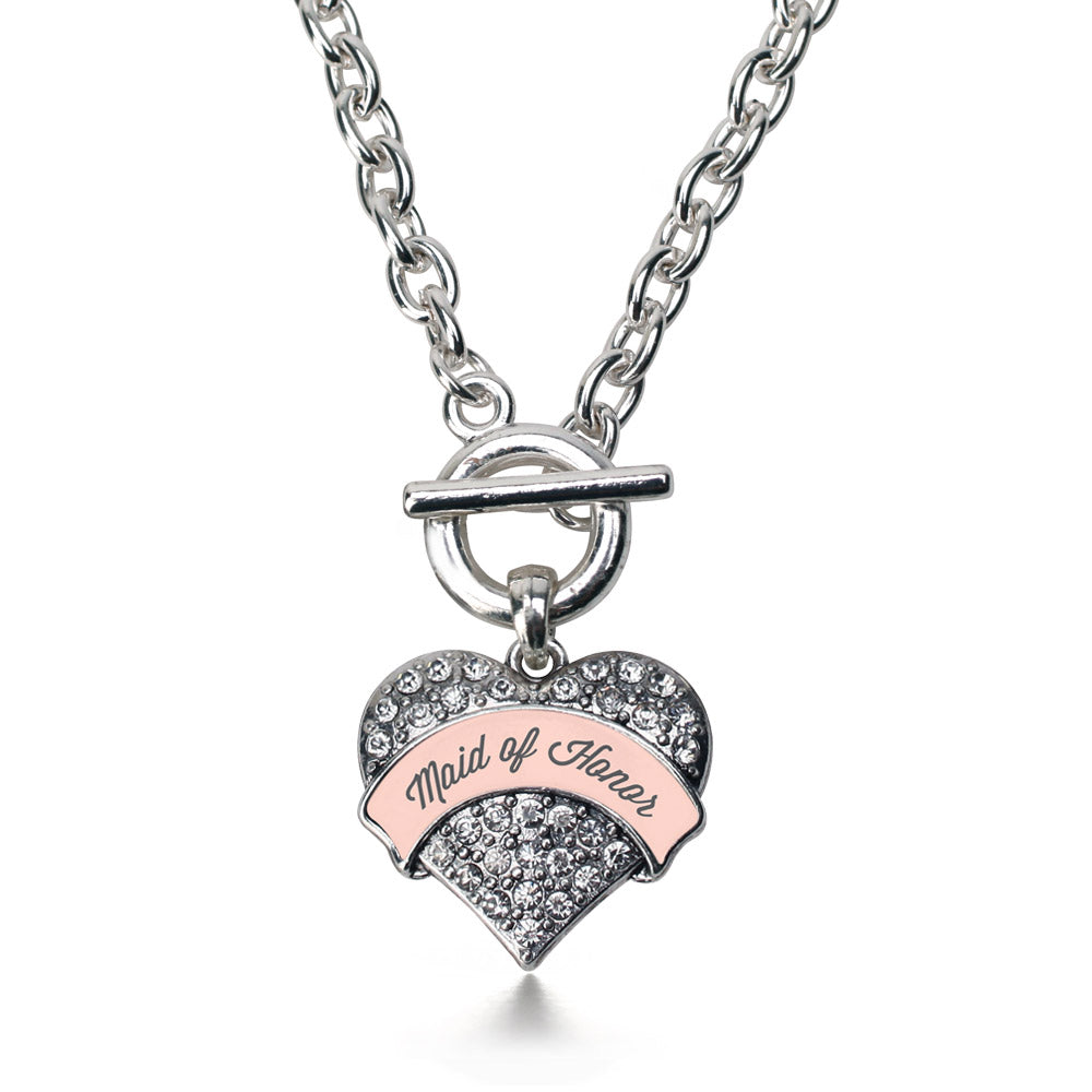 Silver Nude Maid of Honor Pave Heart Charm Toggle Necklace