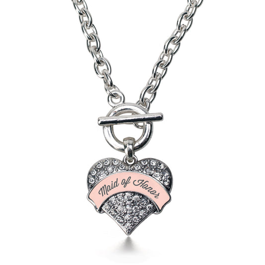 Silver Nude Maid of Honor Pave Heart Charm Toggle Necklace