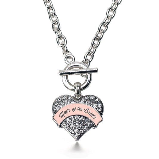 Silver Nude Mom of Bride Pave Heart Charm Toggle Necklace