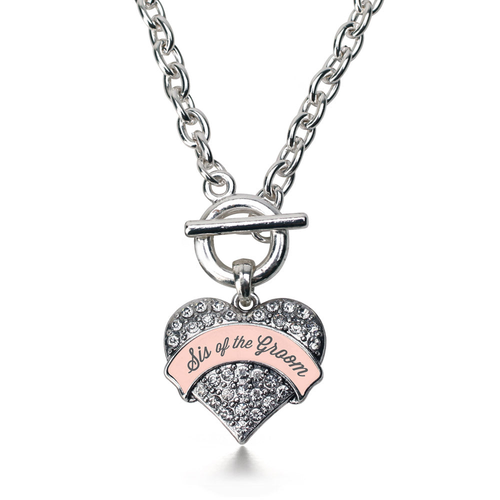 Silver Nude Sis of Groom Pave Heart Charm Toggle Necklace