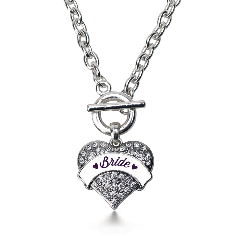 Silver Plum Bride Pave Heart Charm Toggle Necklace