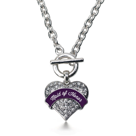 Silver Plum Maid of Honor Pave Heart Charm Toggle Necklace