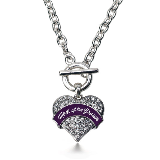 Silver Plum Mom of Groom Pave Heart Charm Toggle Necklace