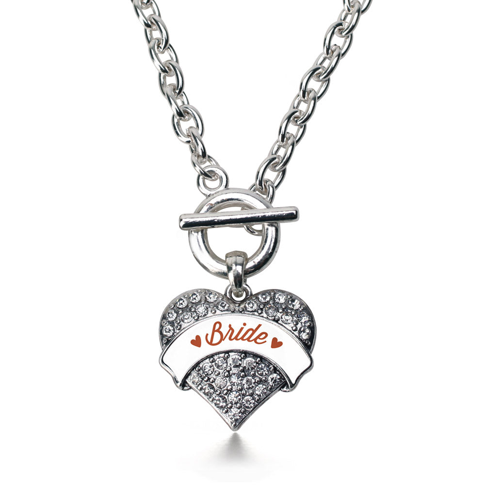 Silver Rust Bride Pave Heart Charm Toggle Necklace