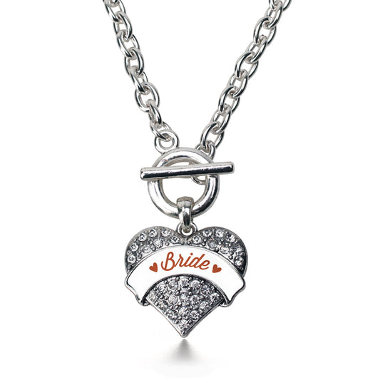 Silver Rust Bride Pave Heart Charm Toggle Necklace