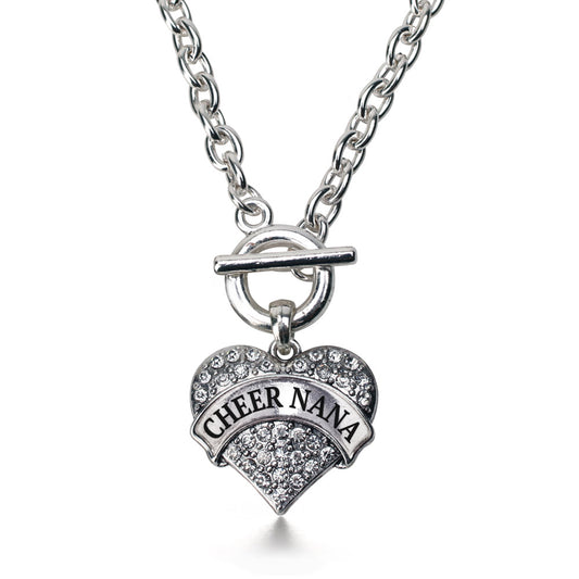 Silver Cheer Nana Pave Heart Charm Toggle Necklace
