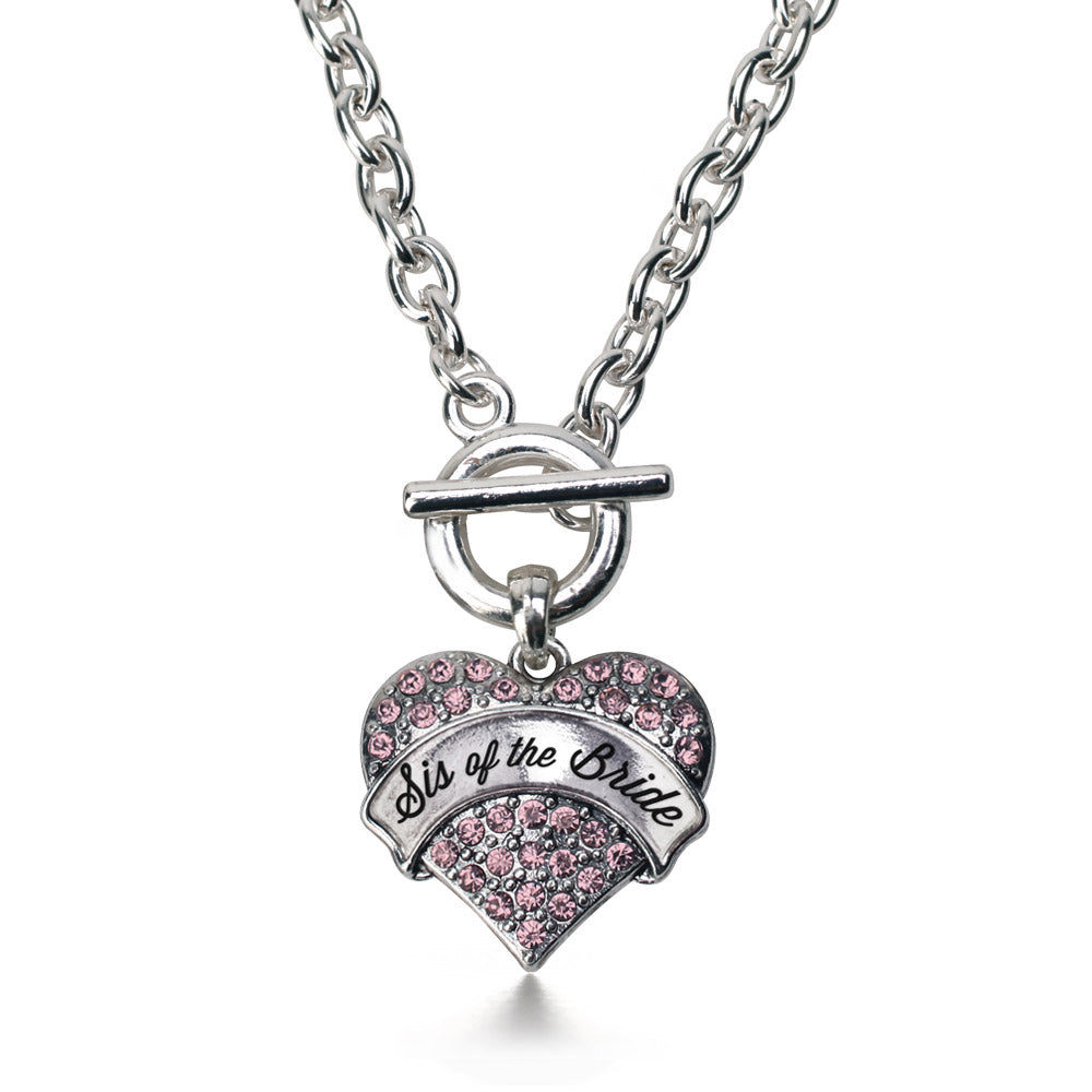 Silver Script Pink Sis of the Bride Pink Pave Heart Charm Toggle Necklace