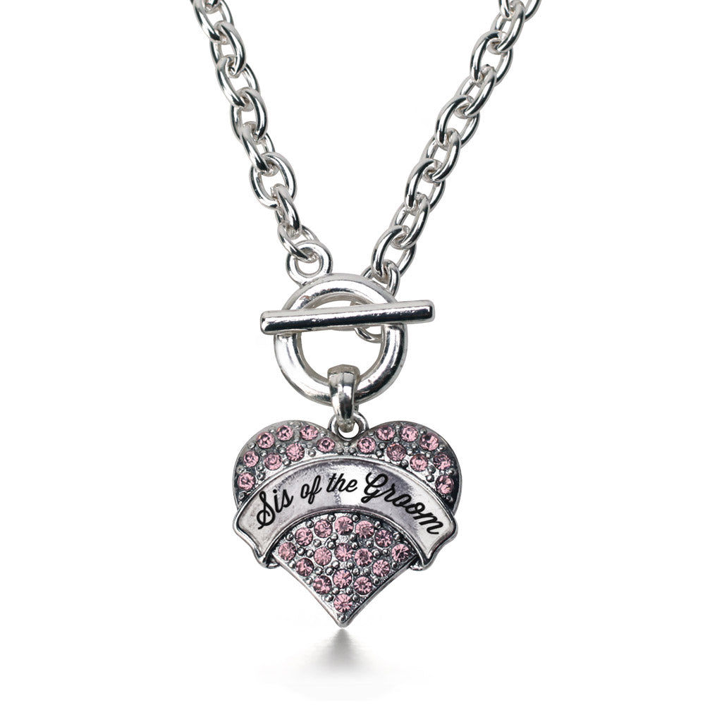 Silver Script Pink Sis of the Groom Pink Pave Heart Charm Toggle Necklace