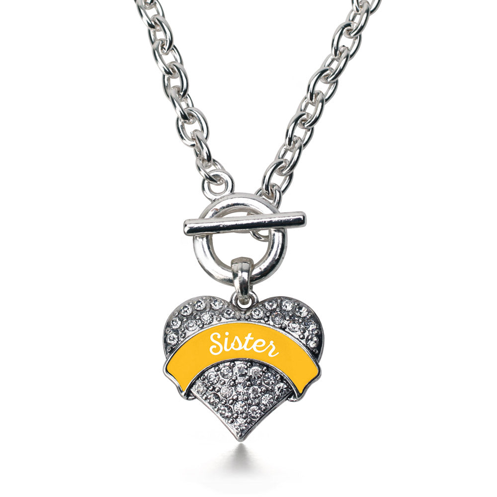 Silver Marigold Sister Pave Heart Charm Toggle Necklace