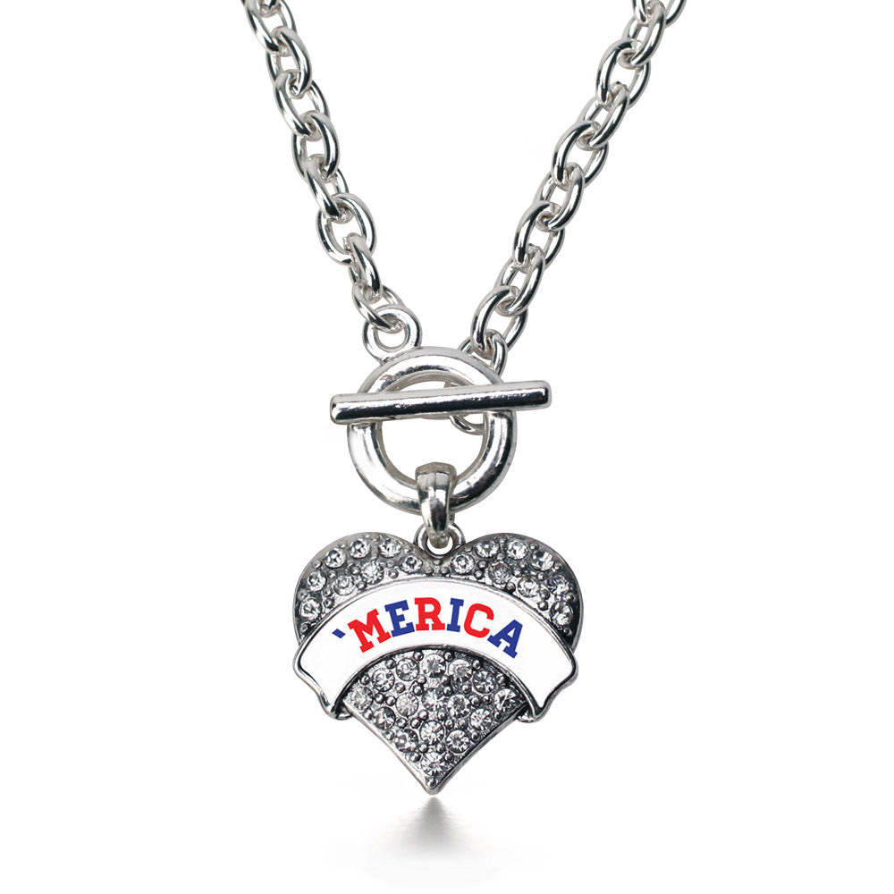 Silver 'Merica Pave Heart Charm Toggle Necklace