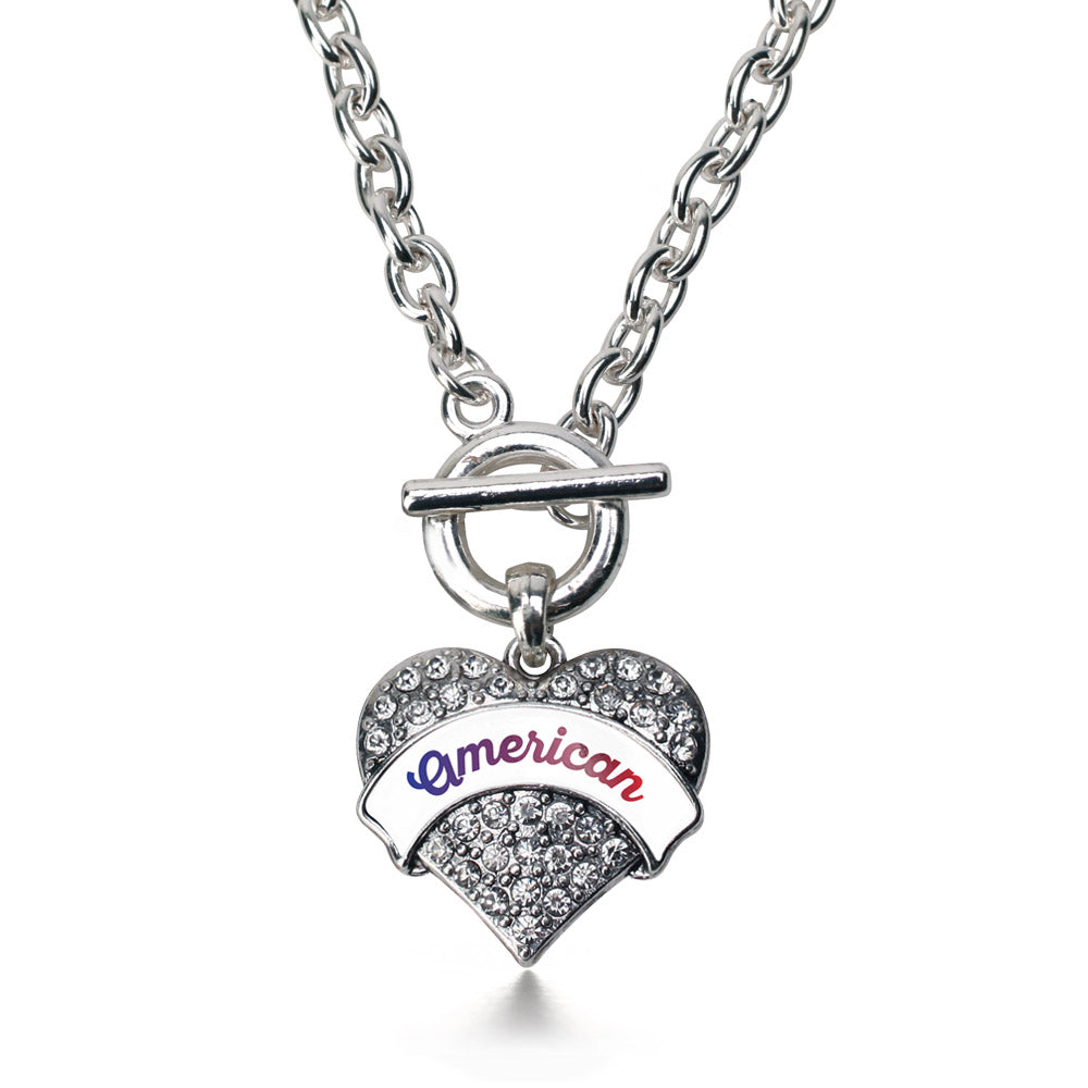 Silver American Pave Heart Charm Toggle Necklace