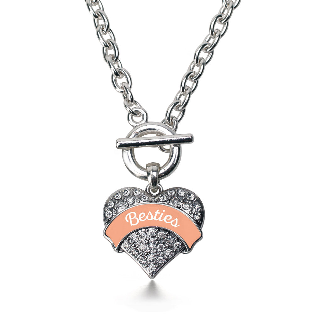 Silver Peach Besties Pave Heart Charm Toggle Necklace